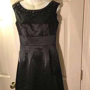 ANN TAYLER size 2 Petite black satin with beads